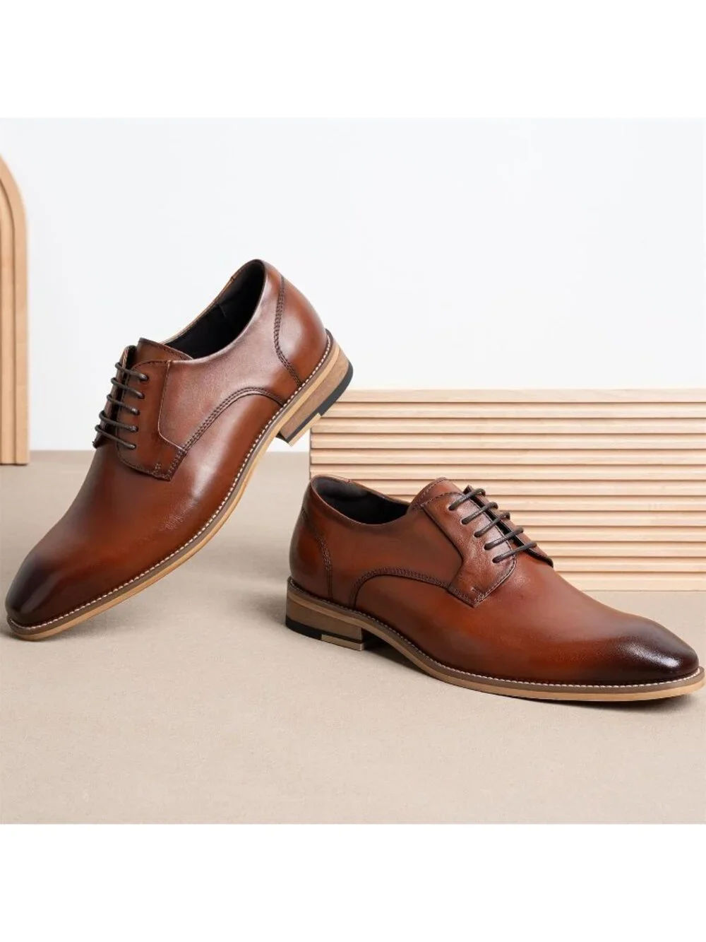 Men's Brown Solid Dunbar Wingtip Lace Up Formal Oxford Leather Brogue Dress Shoe